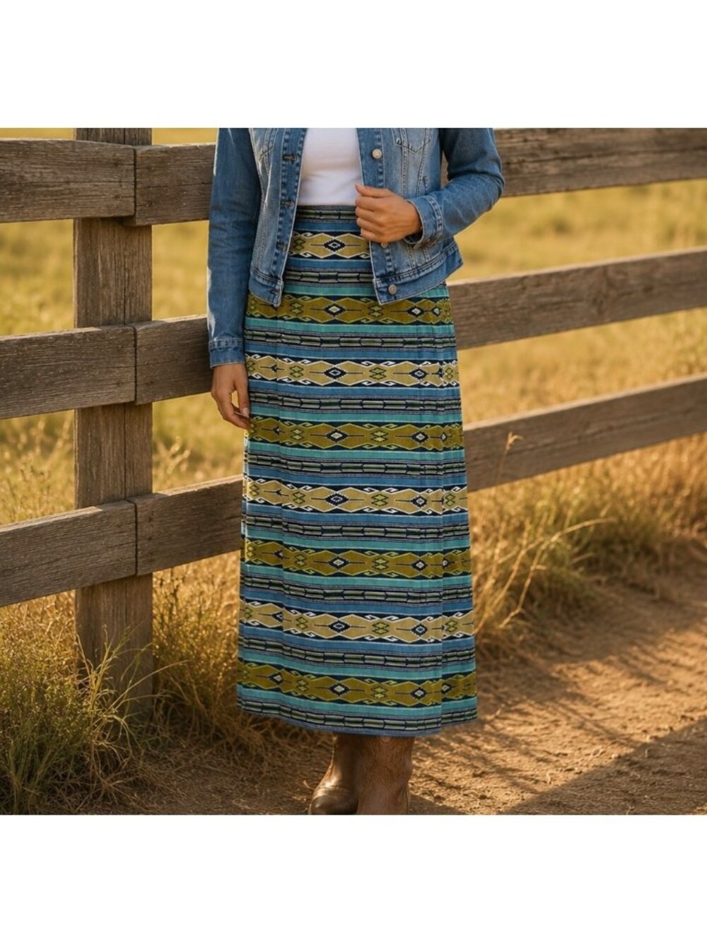 Vintage 90s Southwestern Faux Wrap Midi Skirt Rustic Earthy‎ Size 12 Women's
